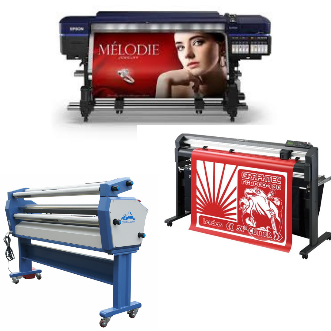 COMPLETE SOLUTION - Epson Surecolor S80600 Production Edition 64" Solvent Printer - Refurbished (1 Year Warranty) + 54" Graphtec FC8000-130 Vinyl Cutting Plotter - Refurbished (1 Year Warranty) + Upgraded Ving 63" Wide Format Cold Laminator - New