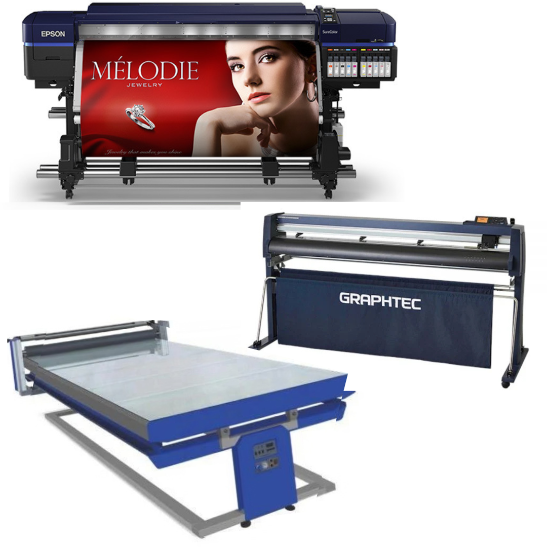 COMPLETE SOLUTION - Epson Surecolor S80600 Production Edition 64" Solvent Printer - Refurbished (1 Y/Warranty) + 54" Graphtec FC9000-140 Wide Cutter - Refurbished (1 Y/Warranty) + 67in x 126in Flatbed Hot and Cold Laminator for Rigid &amp; Flex Media - New