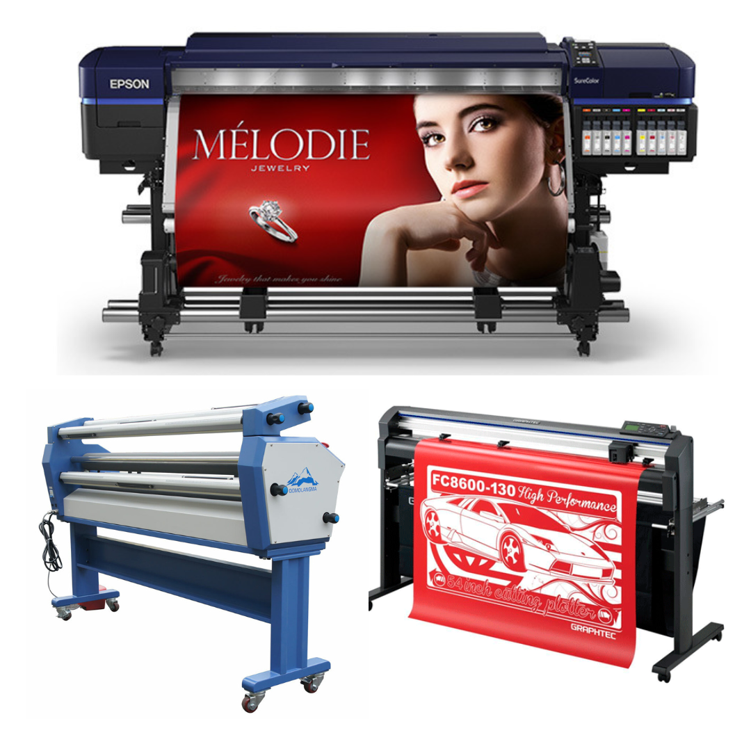 COMPLETE SOLUTION - Epson Surecolor S80600 Production Edition 64" Solvent Printer - Refurbished (1 Year Warranty) + 64" Graphtec FC8600-130 Vinyl Cutting Plotter - Refurbished (1 Year Warranty) + Upgraded Ving 63" Wide Format Cold Laminator - New