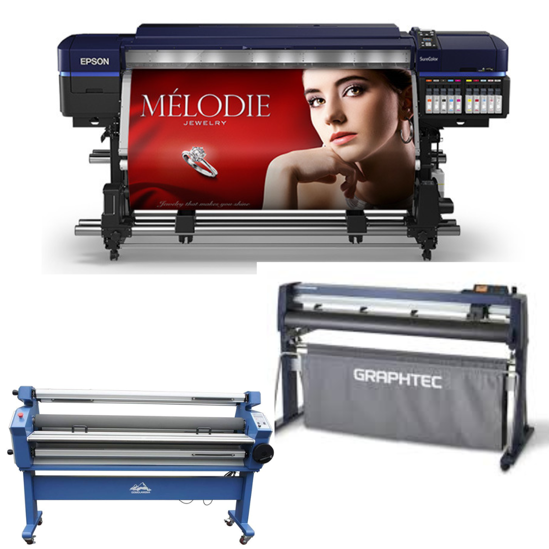 COMPLETE SOLUTION - Epson Surecolor S80600 Production Edition 64" Solvent Printer - Refurbished (1 Year Warranty) + 54" Graphtec FC9000-140 Wide Cutter - Refurbished (1 Year Warranty) + 55" Cold Laminator with Heat Assisted - New