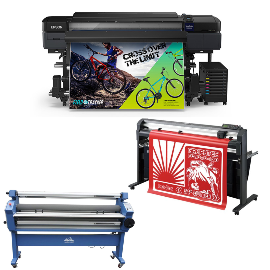 COMPLETE SOLUTION - Epson SureColor S60600L 64" Roll-to-Roll Solvent 4-Color Bulk Ink Printer - Refurbished (1 Year Warranty) + 54" Graphtec FC8000-130 Vinyl Cutting Plotter - Refurbished (1 Year Warranty) + 55" Cold Laminator with Heat Assisted - New