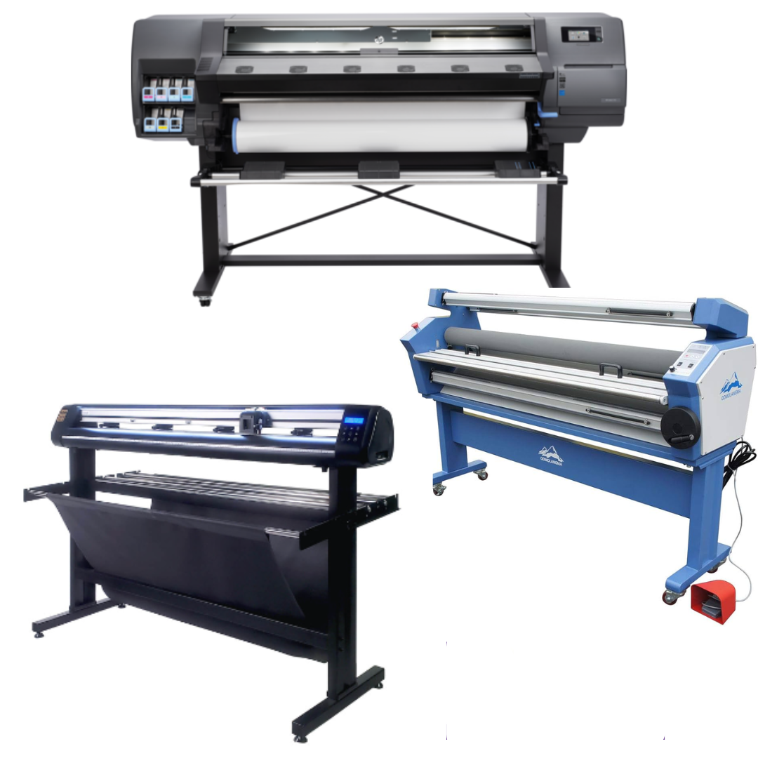 COMPLETE SOLUTION - HP Latex 310 54" Printer - Refurbished (90 Days Warranty) + 55" Full-Auto Low Temp. Cold Laminator, With Heat Assisted - New + 53" Vinyl Cutter Machine with ARMS Contour Cutting &amp; Barcode Job Management (MH300)