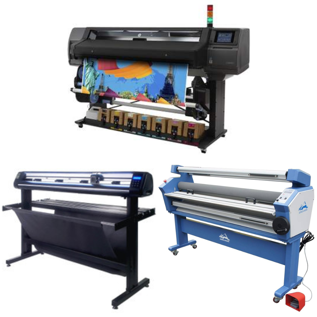 COMPLETE SOLUTION - HP Latex 570 64&quot; - Refurbished (90 Days, 1, 2, 3 or 4 Years Warranty) + 53&quot; Vinyl Cutter Machine with ARMS Contour Cutting &amp; Barcode Job Management (MH300)+ 55&quot; Full-Auto Wide Format Cold Laminator with Heat Assisted