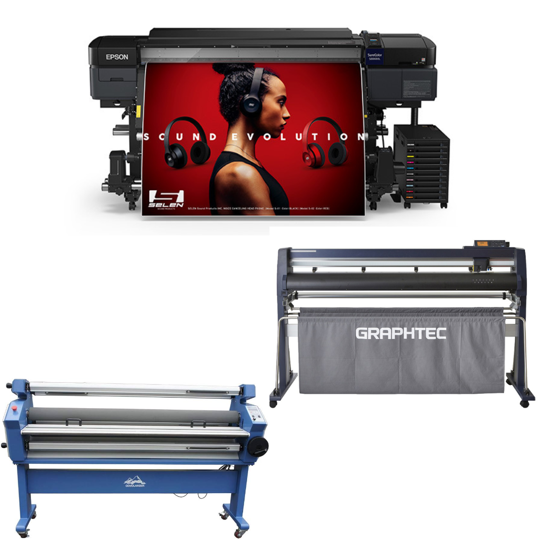COMPLETE SOLUTION - Epson SureColor S80600L 64" Solvent Printer - Refurbished (90 Days Warranty) + 64" Graphtec FC9000-160 Wide Cutter - Refurbished (90 Days Warranty) + 55" Full-Auto Wide Format Cold Laminator with Heat Assisted - New