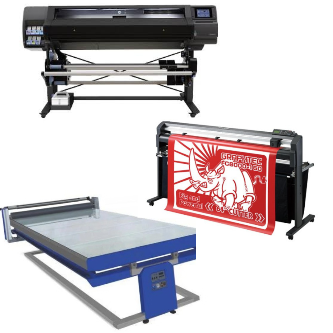 COMPLETE SOLUTION - HP Latex 560 64" Printer - Refurbished (1 Year Warranty) + 64" Graphtec FC8000-160 Cutting Plotter - Refurbished (1 Year Warranty) + 67in x 126in Flatbed Hot and Cold Laminator for Rigid &amp; Flex Media