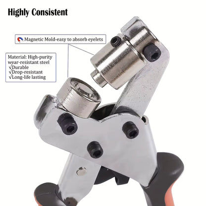 Handheld Hand Press Grommet Machine Portable Grommet Tool w/ 500 Grommet Eyelet for Vinyl Banner Sign Piler - 10mm (Silver)