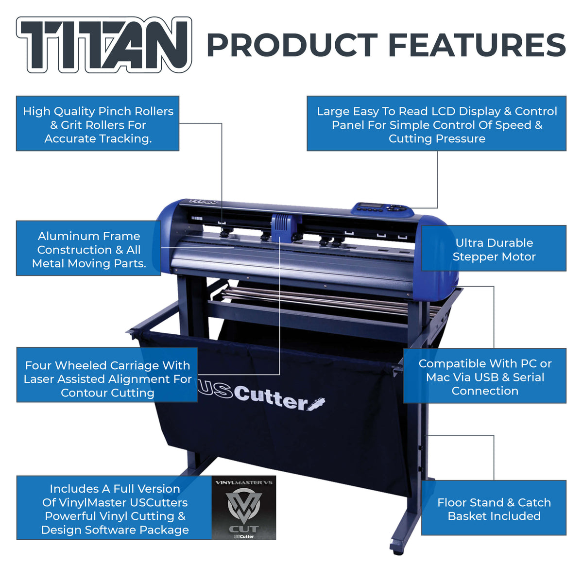 28" TITAN Vinyl Cutter w/ Stand, Basket and VinylMaster Cut &amp; Design Software - New