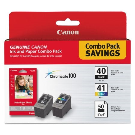 Canon PG-40/CL-41 Combo Ink Pack with Photo Paper Glossy (50 Sheets, 4