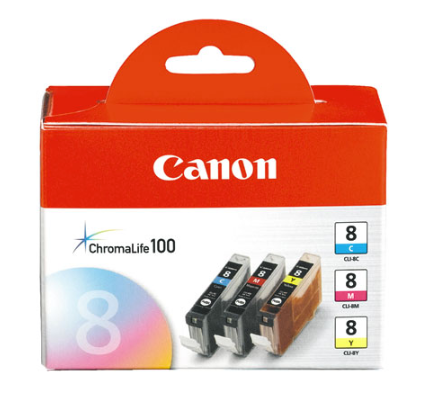 Canon CLI-8 Cyan, Magenta &amp; Yellow 3 Ink Pack - 0621B016