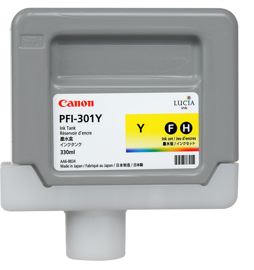 Canon PFI-301Y Yellow Ink Tank (330ml) for imagePROGRAF iPF8000, iPF8000S, iPF8100, iPF9000, iPF9000S, iPF9100 - 1489B001AA