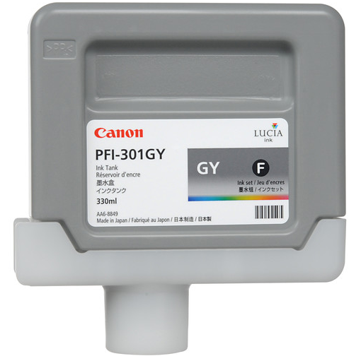 Canon PFI-301GY Gray Ink Tank (330ml) for imagePROGRAF iPF8000, iPF8000S, iPF9000, iPF9000S - 1495B001AA