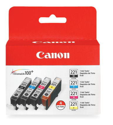Canon CLI-221 Black, Cyan, Magenta &amp; Yellow 4 Color Ink Pack - 2946B004AA