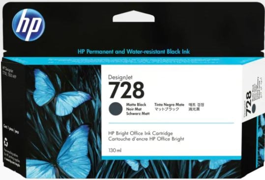 HP 728 130ml Matte Black Ink Cartridge for DesignJet T730, T830 - 3WX25A