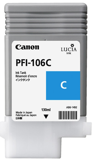 Canon PFI-106C Cyan Ink Tank (130ml) for imagePROGRAF iPF6300, iPF6300S, iPF6350, iPF6400, iPF6400S, iPF6450 - 6622B001AA