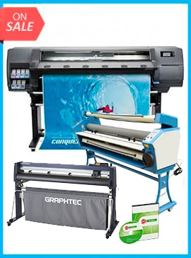 COMPLETE SOLUTION - Plotter HP Latex 315 New + GRAPHTEC CUTTER FC9000-130 54&quot; (137.2 cm) Wide Cutter - New + 55&quot; Full-auto Low Temp. Wide Format Cold Laminator, with Heat Assisted + Includes Flexi RIP Software
