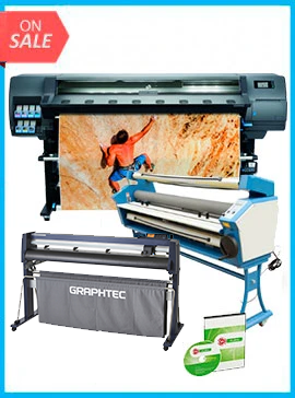 COMPLETE SOLUTION - Plotter HP Latex 335 New + GRAPHTEC CUTTER FC9000-160 64&quot; (162.6 cm) Wide Cutter - New + Upgraded Ving 63&quot; Full-auto Low Temp. Wide Format Cold Laminator, with Heat Assisted + Includes Flexi RIP Software