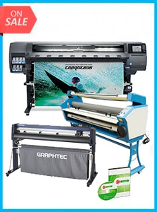 COMPLETE SOLUTION - Plotter HP Latex 365 New + GRAPHTEC CUTTER FC9000-160 64" (162.6 cm) Wide Cutter - New + Upgraded Ving 63" Full-auto Low Temp. Wide Format Cold Laminator, with Heat Assisted + Includes Flexi RIP Software