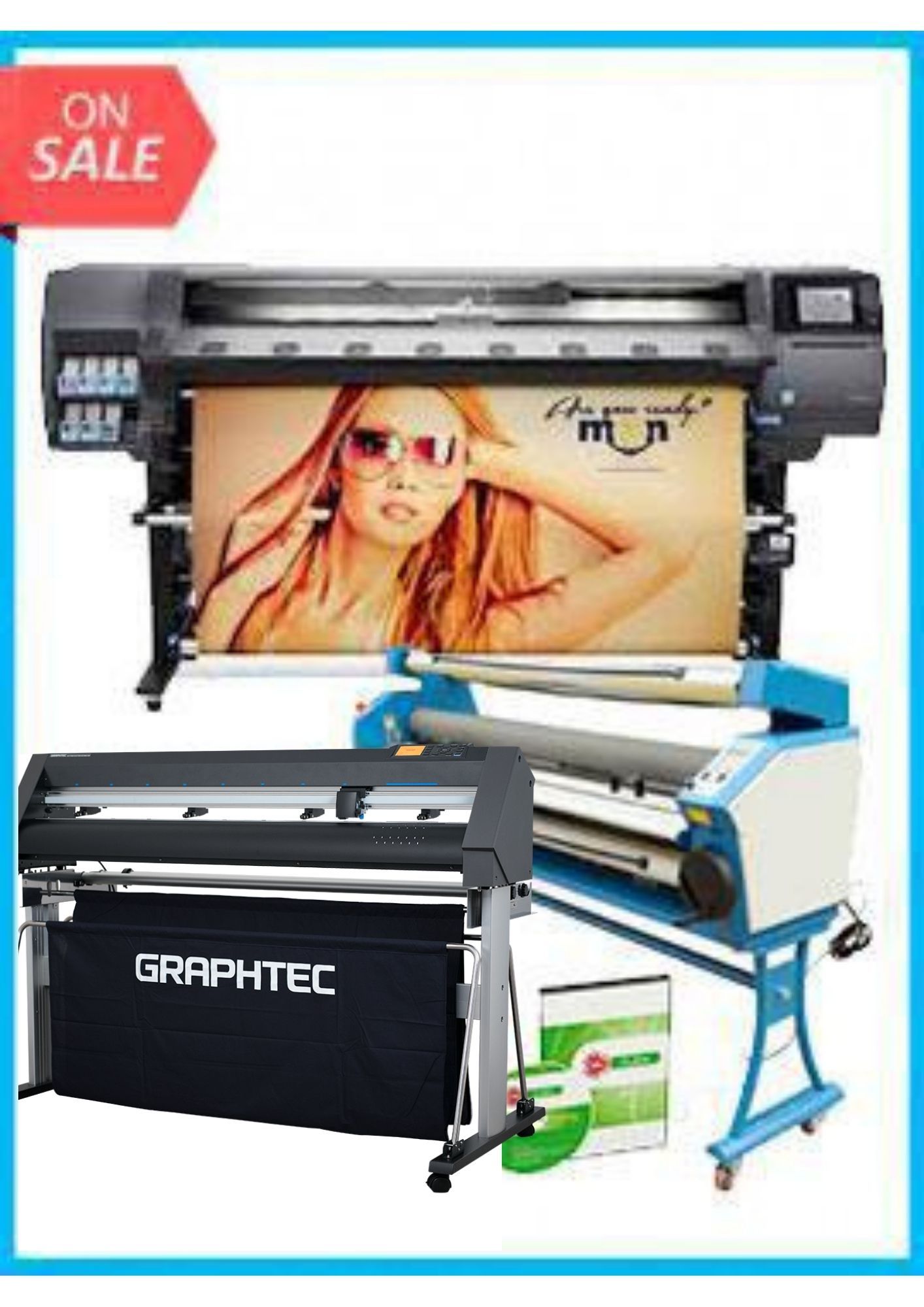 COMPLETE SOLUTION - Plotter HP Latex 360 64&quot; - Recertified - (90 Days Warranty) + GRAPHTEC CUTTER CE7000-130 50inch - New + Upgraded Ving 63&quot; Full-auto Low Temp. Wide Format Cold Laminator, with Heat Assisted + Includes Flexi RIP Software
