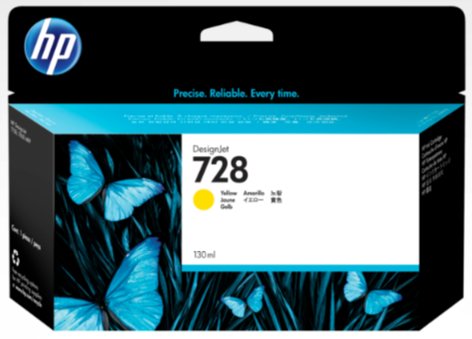 HP 728 130-ml Yellow DesignJet Ink Cartridge for HP DesignJet T730, T830 - F9J65A