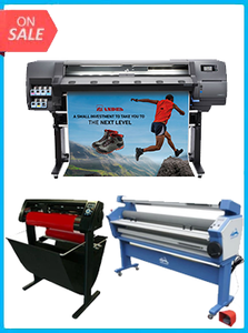 HP Latex 115 - NEW + 55IN FULL-AUTO WIDE FORMAT COLD LAMINATOR, WITH HEAT ASSISTED + 53" 3 ARMS CONTOUR CUT VINYL CUTTER W/ VINYLMASTER CUT SOFTWARE