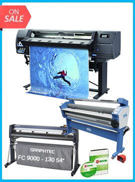 HP Latex 315 54" Printer + GRAPHTEC FC9000-140 54" (137.2 CM) WIDE CUTTER + NEWNEW 55IN FULL-AUTO WIDE FORMAT COLD LAMINATOR, WITH HEAT ASSISTED + FLEXI RIP SOFTWARE