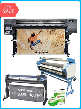 HP Latex 335 Printer (V8L39A) - New  + GRAPHTEC FC9000-160 64&quot; (162.6 CM) WIDE CUTTER - NEW + UPGRADED VING 63&quot; FULL-AUTO LOW TEMP. WIDE FORMAT COLD LAMINATOR, WITH HEAT ASSISTED + FLEXI RIP SOFTWARE
