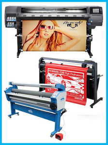 HP Designjet 360 Latex 64in Printer - Refurbished - (1 Year Warranty) + 54" Graphtec FC8600-130 High Performance Vinyl Cutting Plotter + 55in Full-auto Wide Format Cold Laminator with Heat Assisted