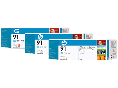 HP 91 3-pack 775-ml Light Cyan DesignJet Pigment Ink Cartridges - C9486A