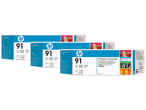 HP 91 3-pack 775-ml Lt Gray DesignJet Pigment Ink Cartridges - C9482A