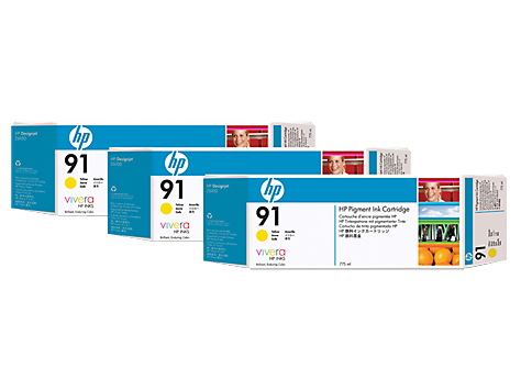 HP 91 3-pack 775-ml Yellow DesignJet Pigment Ink Cartridges - C9485A