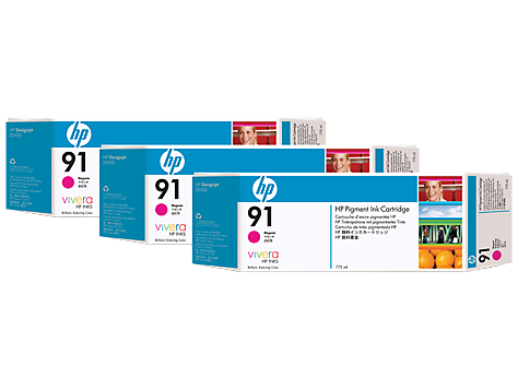 HP 91 3-pack Magenta DesignJet Pigment Ink Cardridges - C9484A