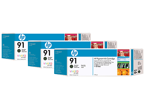 HP 91 3-pack Matte Black DesignJet Pigment Ink Cartridges - C9480A