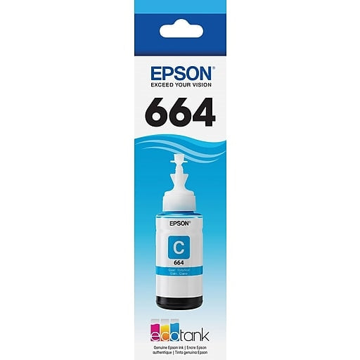 Epson 664 Cyan Ink Bottle for Expression ET-2500, ET-2550, ET-2600, ET-2650, ET-3600 and WorkForce ET-4500, ET-4550, ET-16500 - T664220-S
