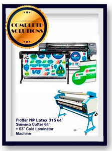 COMPLETE SOLUTION - HP Latex 335 64" Print + SUMMA Cutter 64" Solution + 63" Cold Laminator Machine