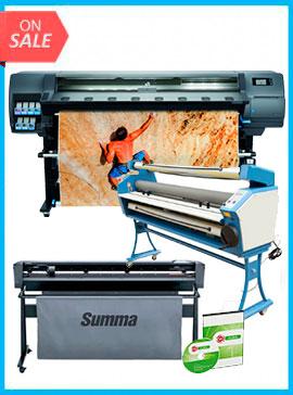 COMPLETE SOLUTION - Plotter HP Latex 335 New + SummaCut D160 64 in (160 cm) vinyl and contour cutting – New + Upgraded Ving 63&quot; Full-auto Low Temp. Wide Format Cold Laminator, with Heat Assisted + Includes Flexi RIP Software
