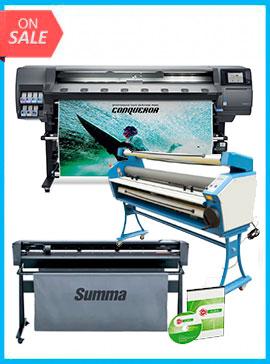 COMPLETE SOLUTION - Plotter HP Latex 365 New + SummaCut D160 62 in (160 cm) vinyl and contour cutting – New + Upgraded Ving 63&quot; Full-auto Low Temp. Wide Format Cold Laminator, with Heat Assisted + Includes Flexi RIP Software