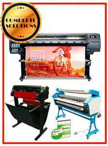 COMPLETE SOLUTION - Plotter HP Latex 330 - Refurbished - (1 Year Warranty) + 55" Full-Auto Low Temp. Cold Laminator, With Heat Assisted - New + 53" 3 ARMS Contour Cut Vinyl Cutter w/ VinylMaster Cut Software - New -  Includes Flexi RIP Software