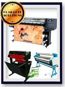 COMPLETE SOLUTION - Plotter HP Latex 335 - NEW + 55" Full-Auto Low Temp. Cold Laminator, With Heat Assisted - New + 53" 3 ARMS Contour Cut Vinyl Cutter w/ VinylMaster Cut Software - New -  Includes Flexi RIP Software