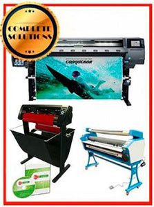 COMPLETE SOLUTION - Plotter HP Latex 365 - NEW + 55" Full-Auto Low Temp. Cold Laminator, With Heat Assisted - New + 53" 3 ARMS Contour Cut Vinyl Cutter w/ VinylMaster Cut Software - New -  Includes Flexi RIP Software